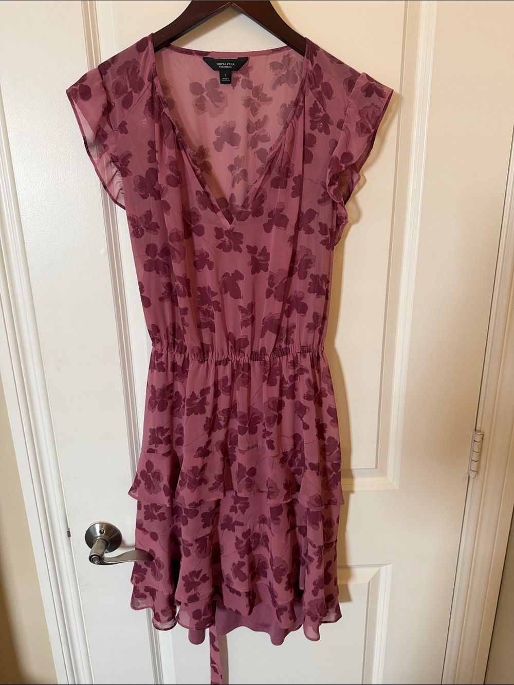 Mossimo Supply Co. Mauve Floral V-Neck Tiered Dress
